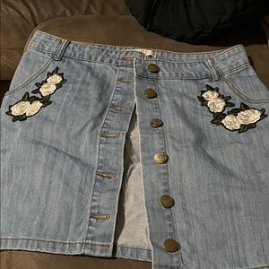 Forever 21 Light Blue Denim Mini Skirt with Floral Embroidery